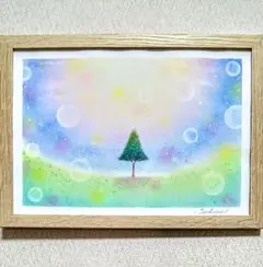 【A4】パステルアート　彩の木と希望の木　パステル画原画