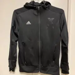 adidas アディダス160前あきパーカー裏起毛　サッカー　ジャケット 黒 X