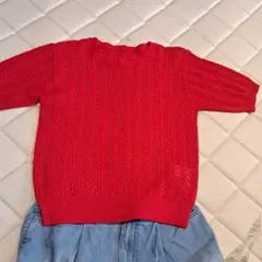 新品earth赤い半袖ニット
