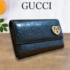 【美品】GUCCI グッチ ラブリーハート GG シマライン シマレザー長財布