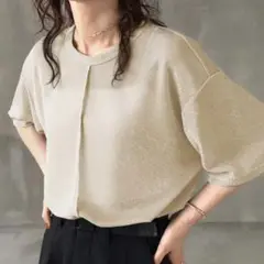 ベージュ グリッター 半袖Tシャツ　ラメ