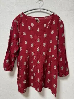 OLD NAVY 赤 プリント 五分袖 チュニック 【Sサイズ】　ブラウス　花柄