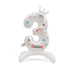 32インチ立てるお花ナンバーバルーン3王冠付き　お誕生日バースデー風船数字記念日