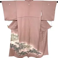 2m2289 着物 正絹 袷 訪問着 三つ紋 紫 緑 青 茶色 金色 家紋 柄物