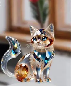 クリスタルプリントキャット　猫雑貨　サンキャッチャー　置物　アクリル キャット