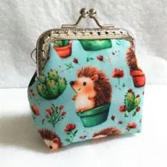 ハンドメイド　ミニがま口小銭入れ　小物入れ　ハリネズミ