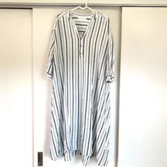アーバンリサーチ リネン スキッパー ロングワンピース ストライプ フレア