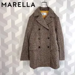 【マレーラ】美品ウールミックスツイード ダブル ハーフコート 茶 marella