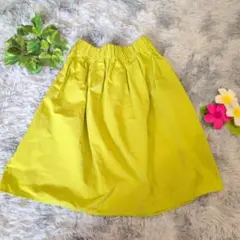 新品タグ付き✨【NÎMES】フレアスカート (F) 日本製　黄緑　ウェストゴム