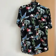 フラミンゴ柄 半袖アロハシャツ