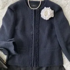 【L】美品 green label INDIVI ノーカラージャケット スカート