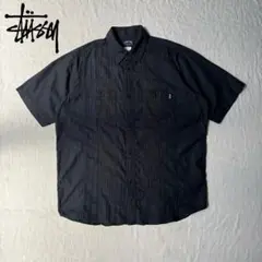 STUSSY ステューシー ブラック 半袖シャツ 刺繍 ステッチ L