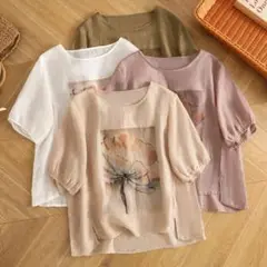夏物 Tシャツ 薄手 大きいサイズ 全4色 着痩せ プリント レディース
