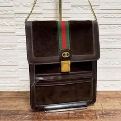 グッチ シェリーライン GG スエード×レザー チェーン ショルダー バッグ