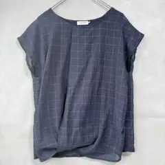 美品☆☆エニィファム チェック柄ラウス 半袖シャツ オンワード フレンチスリーブ