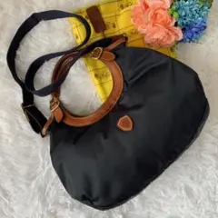 【美品】フェリージ ショルダーバッグ 2way ナイロン ブルー レザー