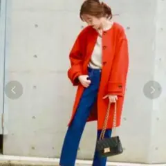 Spick and Span ノーカラーステンカラーコート 赤