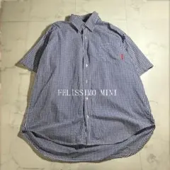 フェリシモミニ シャツ L ブルー ホワイト 青 白 ギンガムチェック 爽やか