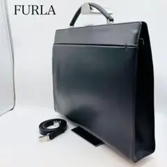 【極美品】フルラ ビジネスバッグ レザー ロゴ型押し A4 2way ブラック