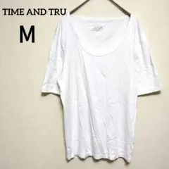 TIME AND TRU【М】 Tシャツ カットソー トップス 白 5分袖