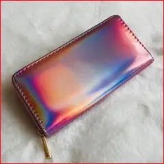 ■X65■ 長財布 財布 オーロラピンク 小銭入れ カード入れ スマホ収納