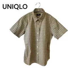 【美品】UNIQLO ユニクロ　チェック柄 半袖シャツ ベージュ Lサイズ 人気