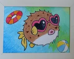 フォトスタンド入りイラスト／ハートサングラスのハリセンボン