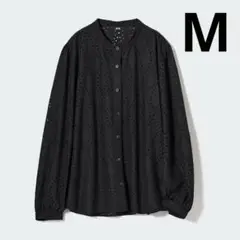 ユニクロ　コットンエンブロイダリーブラウス　ブラック M