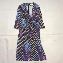 Key Me カシュクール ラップドレス ハーフ袖 花柄 ストレッチ素材