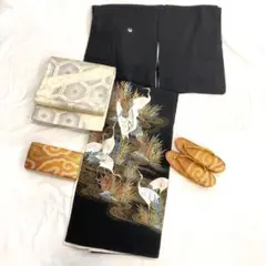 【S22】着物 留袖 五つ紋 袷 正絹 鶴 落款有り 単品販売♪