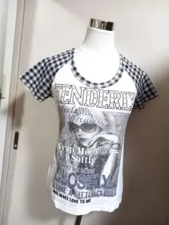 ホワイトチェック柄Tシャツ Mサイズ