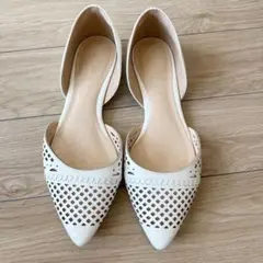 Stephanie カットワークフラットパンプス ホワイト 24〜24.5
