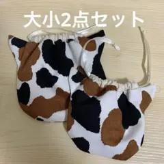三毛猫柄、猫耳巾着大小2個セット