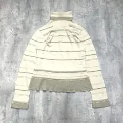 HIROKO BIS ニット くすみボーダー ハイネック ナチュラル　コンサバ