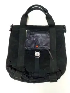 TOUGH タフ トートバッグ 　ナイロン　レザーポケット　黒　大きめサイズ