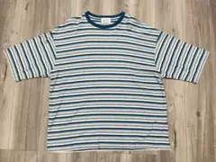 EMMA CLOTHES サマーニットTシャツ　ボーダー　ブルー　Lサイズ