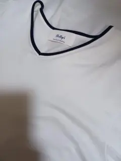 ノーリーズ 　ネイビーホワイトバイカラー Vネック Tシャツ　日本製S
