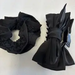 美品　黒リボンバレッタ＆黒シュシュ