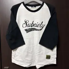 【美品】Subciety 七分袖カットソー M ホワイト/ブラック　ペイズリー