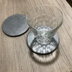 飛びカンナ円形陶器コ－スター(グレー)小石原焼2枚