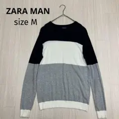 ZARA MAN ザラメン バイカラー クルーネック ニット プルオーバー