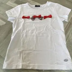 elle リボン装飾 ホワイト Tシャツ