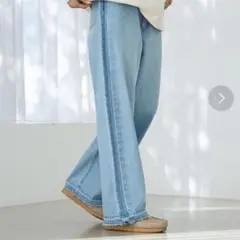 サイドラインカットオフバギーデニムパンツ