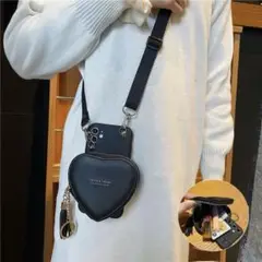 ハート型ポーチ付き　スマホケース　ブラック　iPhone13
