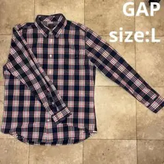 GAP 長袖シャツ Lサイズ ネイビー系 チェック柄メンズ カジュアル トップス