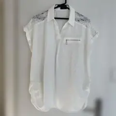 ☆美品☆SPINKLE オフホワイト 肩レース半袖シャツブラウス L