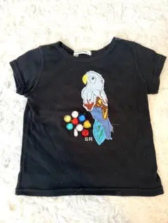 ソニアりかキュエル　可愛いオウム刺繍 黒 Tシャツ