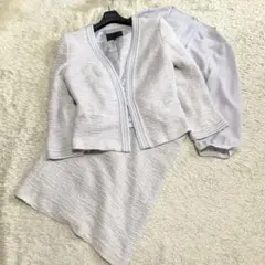 美品 ICB ノーカラー ワンピーススーツ ミックスツイード セット L/M位