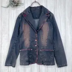 ☆Dupre-2 デニム ブレザージャケットダークブルー ピンクステッチ