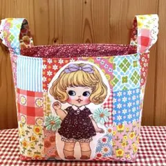 布バスケット　レトロな女の子　ティキちゃん